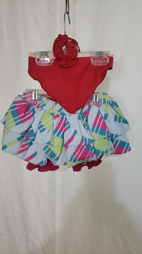 Conjunto Para Niña Talla 0-1 Falda De Olanes Top,cubre Pañal