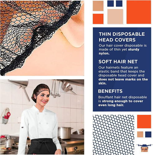 Paquete 100 Red Para Cabello Cocina Malla Elastica Unisex