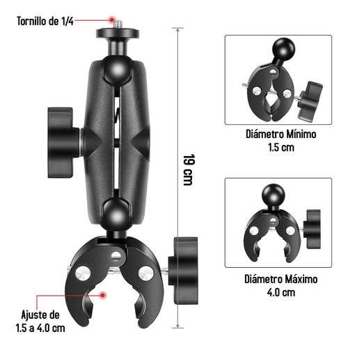 Base Tubular Tipo Ram Grande Pinza Compatible Gopro Insta360