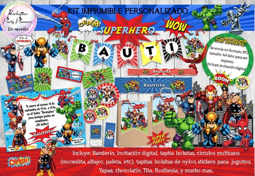 Kit Imprimible Candy Bar Superheroes Personalizado