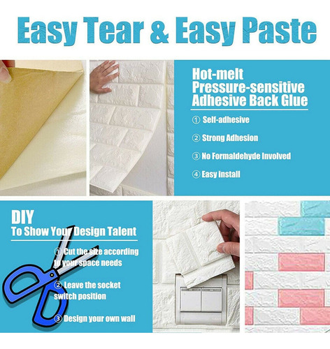 Yt 10 Pegatinas Adhesivas Para Pared De Ladrillo, 3d,
