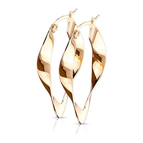 Aros - Pair Of Stainless Steel Twisted Oval Hoop Earrings