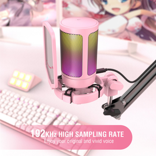 Micrófono Fifine Ampligame A8 Rgb Usb Cardioide - Pink