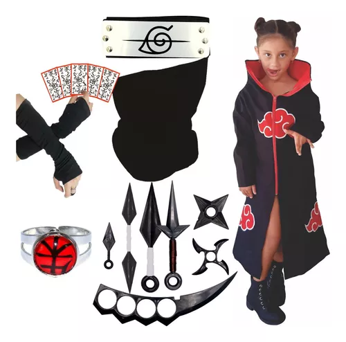 Capa Manto Akatsuki Naruto Cosplay Itachi + Bandana + Anel Tamanho