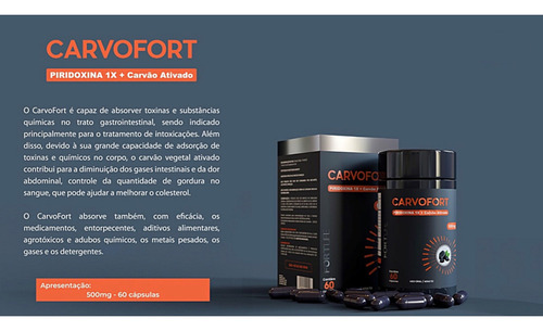 Kit 3 Carvofort com Piridoxina e Carvão Vegetal Ativado 60 cápsulas Fortlife sem sabor