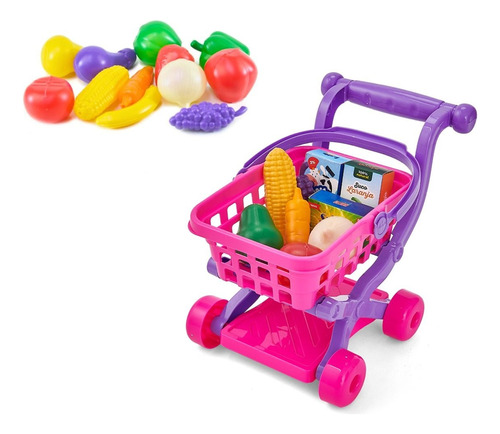 Carrinho Supermercado Compras Infantil Brinquedo + Frutas