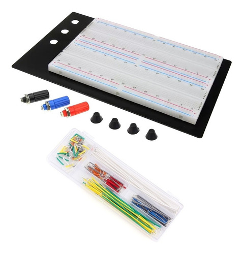 Protoboard Doble De 1660 Puntos Y Kit De 140 Cables Puente