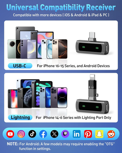 Micrófono Lavalier Inalámbrico Usb C Para iPhone Android