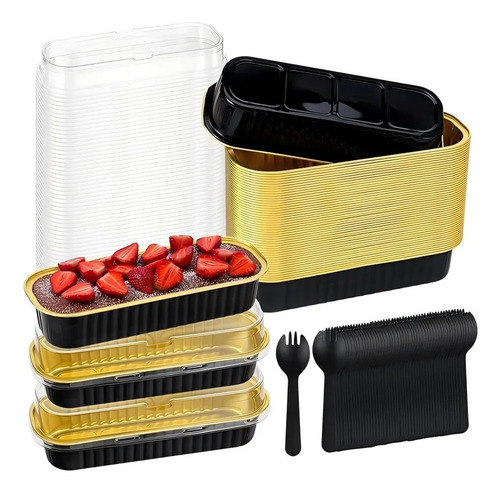 Banna 50 Molde Aluminio Desechable 200ml Con Tapa 6.8 Oz/200ml Moldes Para Tartas Molde Rectangular De Papel De Aluminio Para Tartas Negro