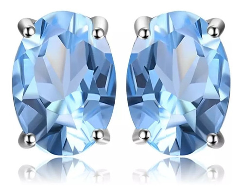 Aretes Topacio Azul Claro Natural 1.7ct Corte Oval Plata 925