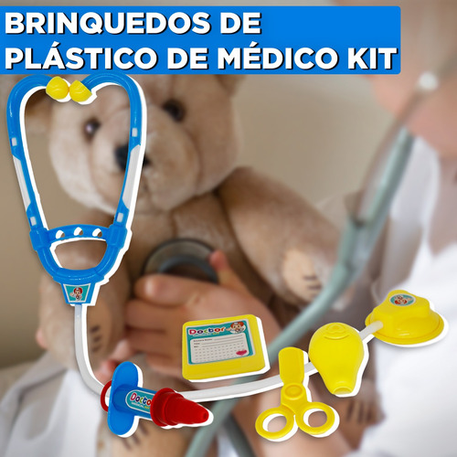 Imagem 4 de 7 de Kit Medico Brinquedo 6p Estetoscópio Tesoura Seringa Mascara