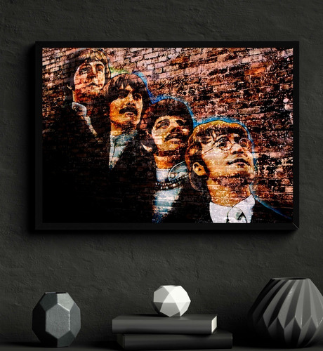 Los Beatles Ilustración Vintage Cuadro 33×48cm Marco Negro