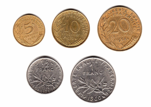 Francia Lote Serie Monedas 5 Centimes A 1 Franco Dec '60/'70