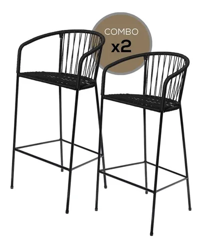 comprar Banqueta Taburete Alta Para Desayunador O Barra Silla Banquetas Set X2 Color Negro Tejidas Simil Yute Sillas Altas