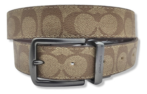 Cinturón Coach Reversible Doble Vista Unisex Beige Color Monogram Cafe/ Hebilla Clasica Talla S (100cm)