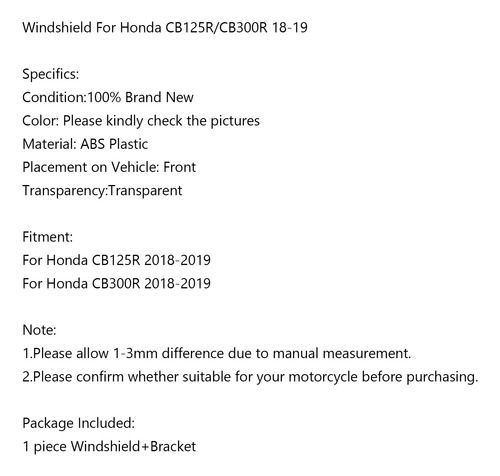 Parabrisa Parabrisa Para Honda Cb125r Cb300r 2018-2019