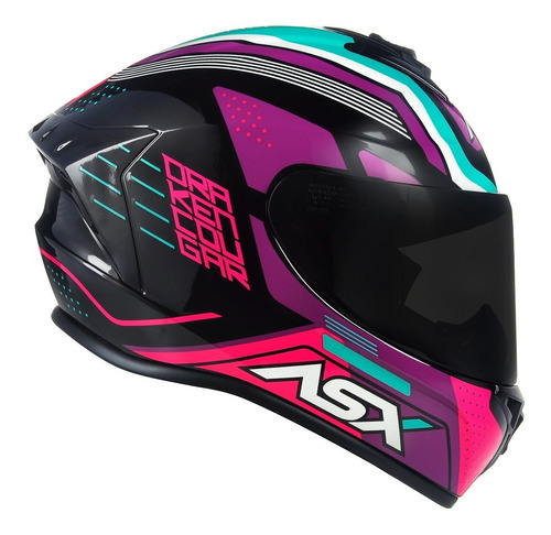 Capacete Asx Draken Cougar Gloss Pink Tifany+ Viseira Roxa