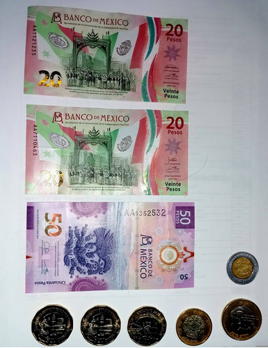 Billetes Nuevos De 20 Y 50 Series Aa Y Monedas Colecciónable