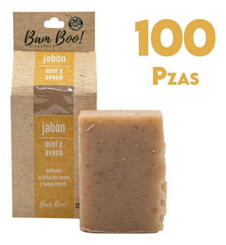 Imagen 1 de 8 de 100 Pack Jabón Artesanal Natural Miel Avena 100 G Bam Boo!