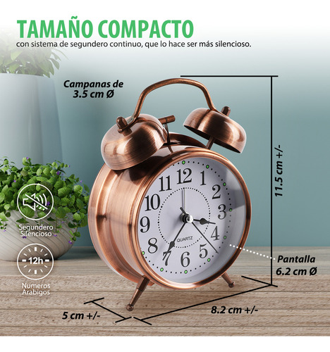 Reloj Despertador Campana Retro Analógico Estilo Vintage Color Cobre1