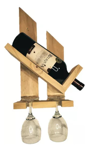 Porta Botellas De Vino De Madera Rustico Para 2 Copas