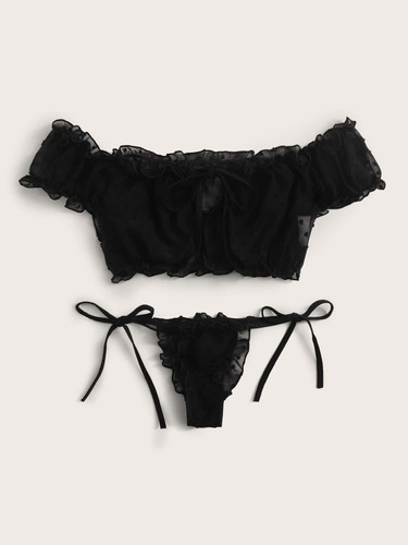Lenceria Sexy Conjunto Sujetador Y Panty De Encaje Negro