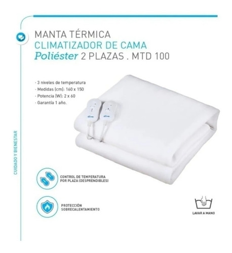 Imagen 2 de 6 de Climatizador Cama Silfab Poliester 2 Plazas Manta Térmica