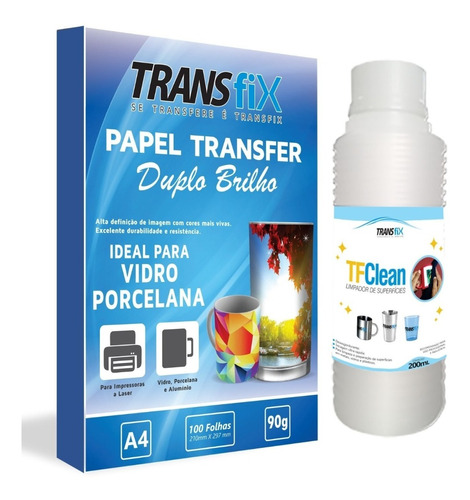 Papel Transfer Laser Duplo Brilho Para Vidro + Tfclean