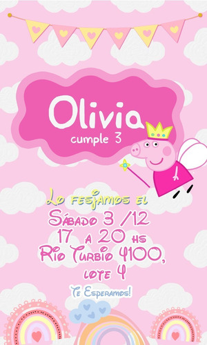Invitación Digital Pepa  Pig Tarjeta Virtual Cumpleaños