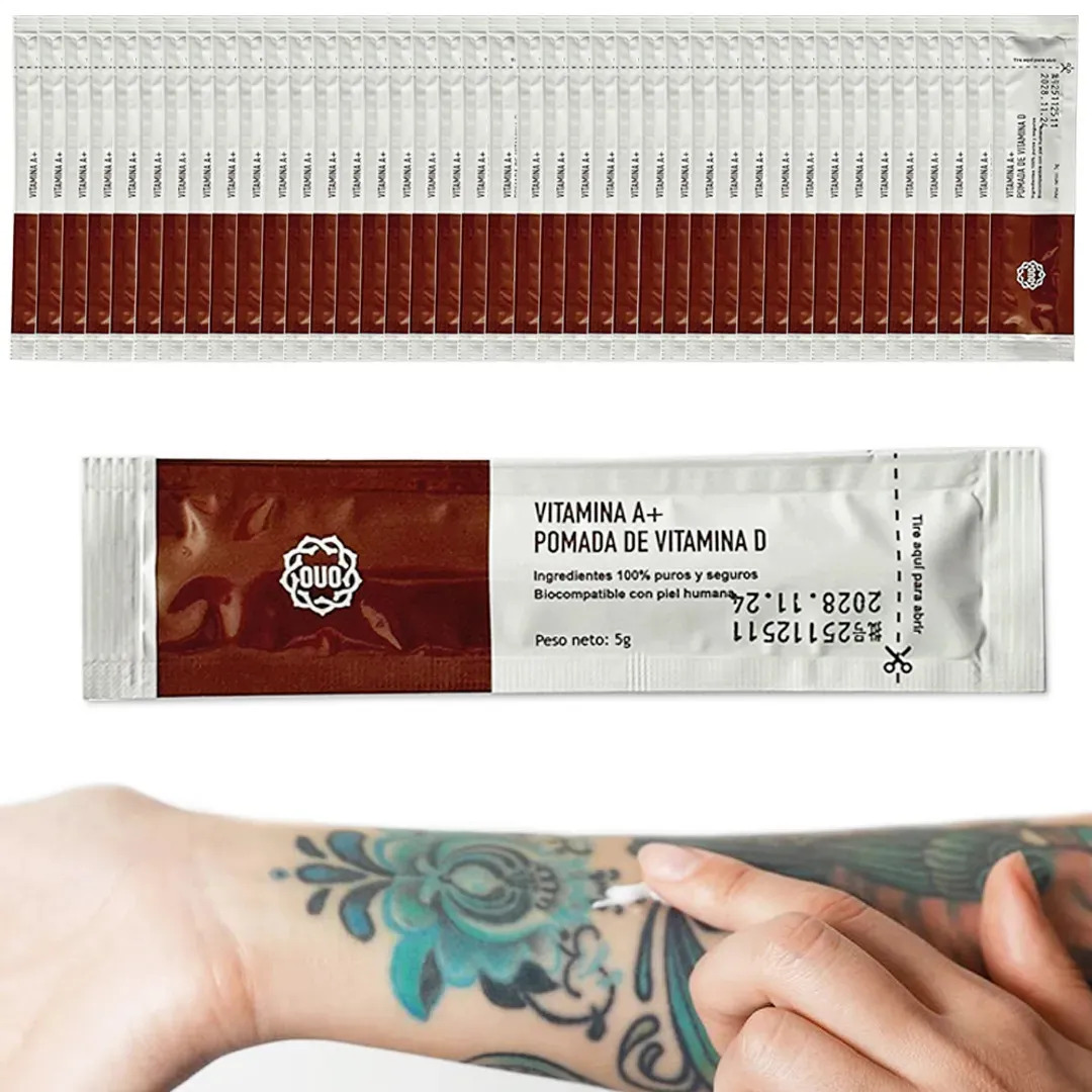 Pomada Ouo Vitamina A y D Para Aftercare de Tatuajes y Microblading – Pack de 50 Sobres de 5g