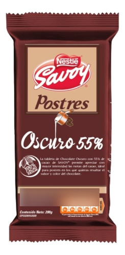 Chocolate Para Postre Oscuro 55% Savoy 200gr