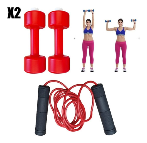 Kit Entrenamiento Mancuerna Pesa Recargable X2 Soga De Salto