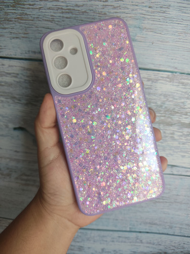 Funda De Brillo Y Pop De Corazón Para Samsung A05s Lila