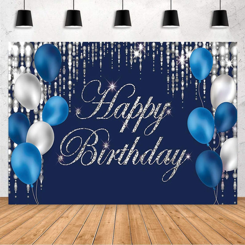Telón De Fondo De Feliz Cumpleaños, Azul Marino Y Plateado