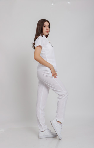 Scrub Dama Conjunto Quirúrgico Filipina Mao Corte Recto Blanco Lisa Ch
