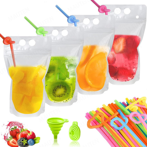 100 Bolsas Y Pajitas De Bebida Reutilizables Translúcidas
