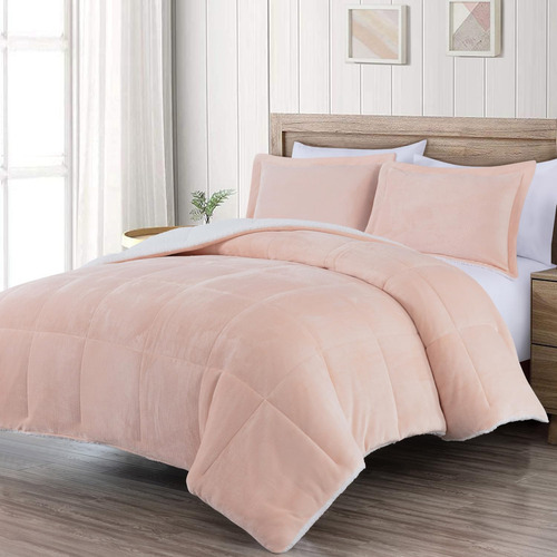 Juego De Edredón Sherpa Y 2 Fundas Almohada Tamaño Queen