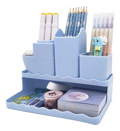 Organizador Boligrafos Lapices Maquillaje Multifuncional Color Azul