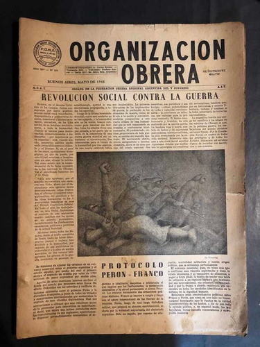 Antiguo Diario F. O. R. A. Organización Obrera. Xiv. 53323.