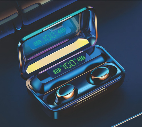 Audifonos In-ear Inalambricos Keluona F9-5 Bluetooth Tactil Cancelacion De Ruido Color Negro Con Luz Led