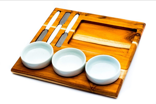 Conjunto Para Patê Em Madeira Teca Cor Branco