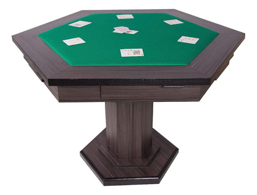 Mesa Carteado Poker Sextavada C/ 2 Gavetas Em Mdf Revestida Cor do pano Verde