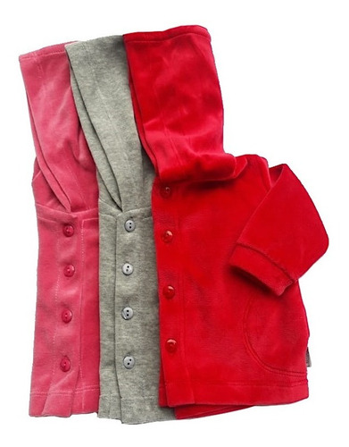 Imagen 1 de 1 de Saquito Bebe Plush Liso Abotonado Con Capucha Vs Colores