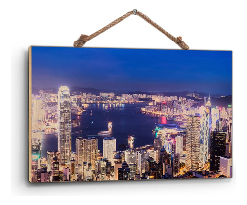 Cuadro De Madera Triplay Afiche Ciudad De Hong Kong 60x90cm