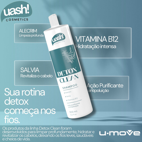 Shampoo Uash Detox Clean 900ml - Vitamina B12 E Alecrim