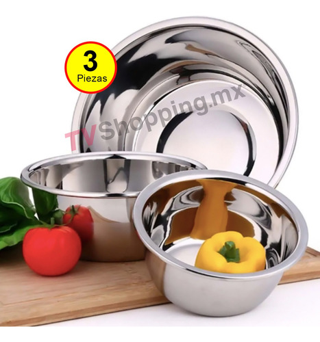 Juego De 3 Bowl Acero Inoxidable Tazones Hogar Nuevos