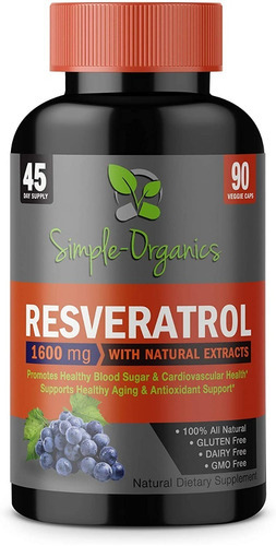 Trans Resveratrol 1600mg, Potente Antioxidante,90 Cap Simply Sabor ND