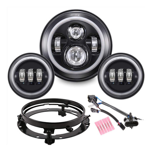 Z-offroad Juego De Faros Delanteros Led Tipo Halo Negro De 7