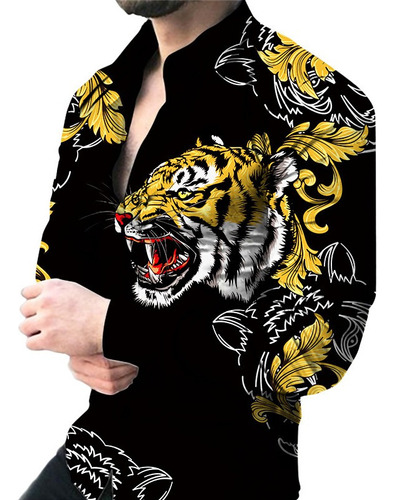 D Camisa Con Estampado De Tigre Para Hombre