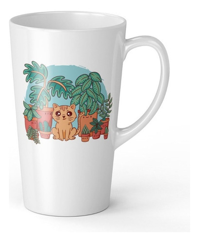 Taza Tazon Mug Gato Jardinero 17 Onzas Conica